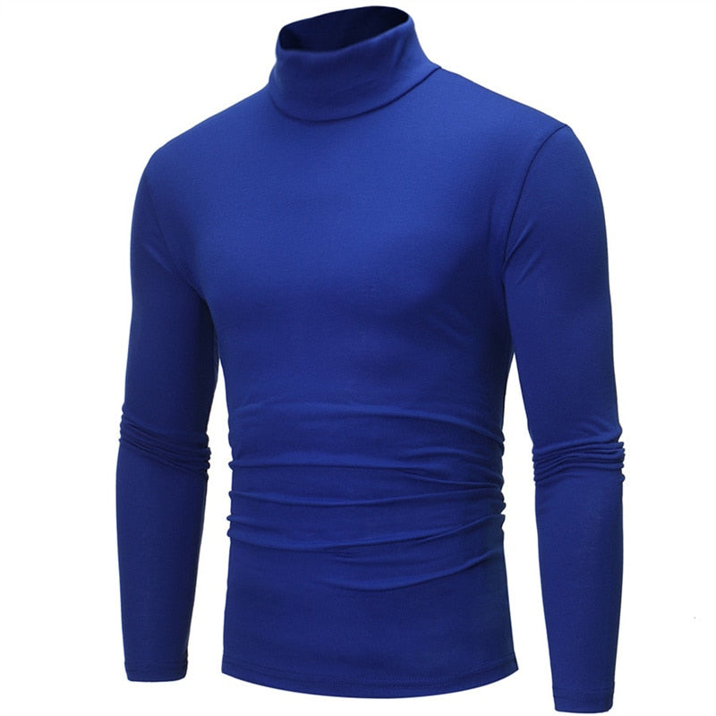 Fashion Men&#39;s Casual Slim Fit Basic Turtleneck High Collar Pullover Male Autumn Spring Thin Tops Basic Bottoming Plain T-shirt