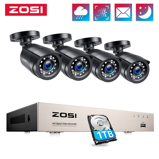 ZOSI 8CH 1080P CCTV System Outdoor 5MP Lite Video DVR with 2/4/6/8pcs 2MP Security Camera Day/Night Video Surveillance System