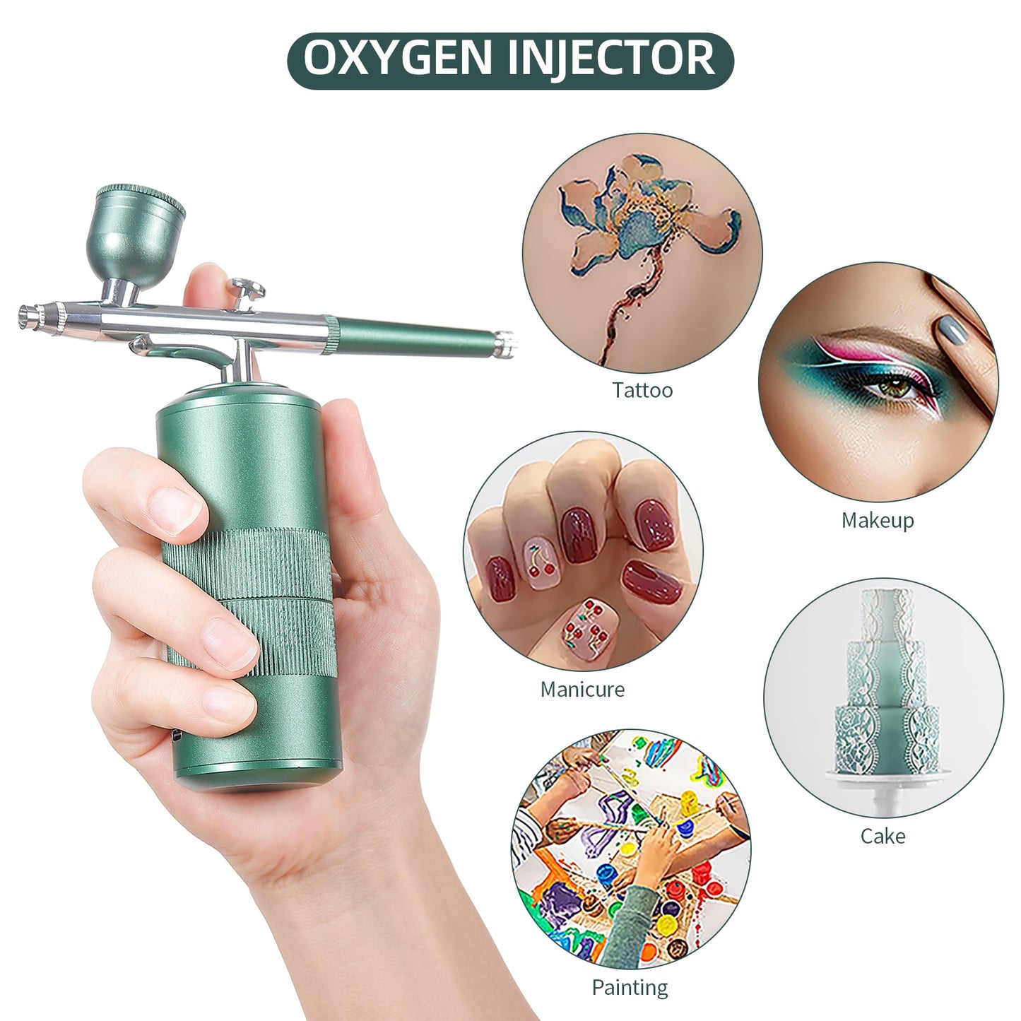 Oxygen Injector Mini Air Compressor Kit Air-Brush Paint Spray Gun Airbrush For Nail Art Tattoo Craft Cake Nano Fog Mist Sprayer