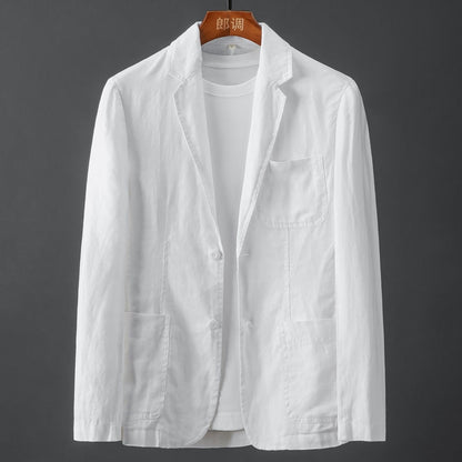 2022 Men's Blazer Jacket Spring Summer Solid Slim Casual Business Thin Breathable White Cotton Linen Suit Coat Male