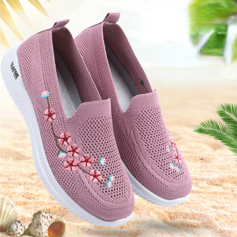 Women Sneakers Mesh Breathable Floral Comfort Mother Shoes Soft Solid Color Fashion Female Footwear Lightweight Shoes for Women