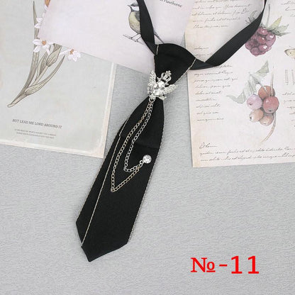 Hand Made Black Ribbon Tie Crystal Rhinestone Jewelry Men Shirts Hot New Girl Boys Collar Neck Ties School Uniform Women Necktie