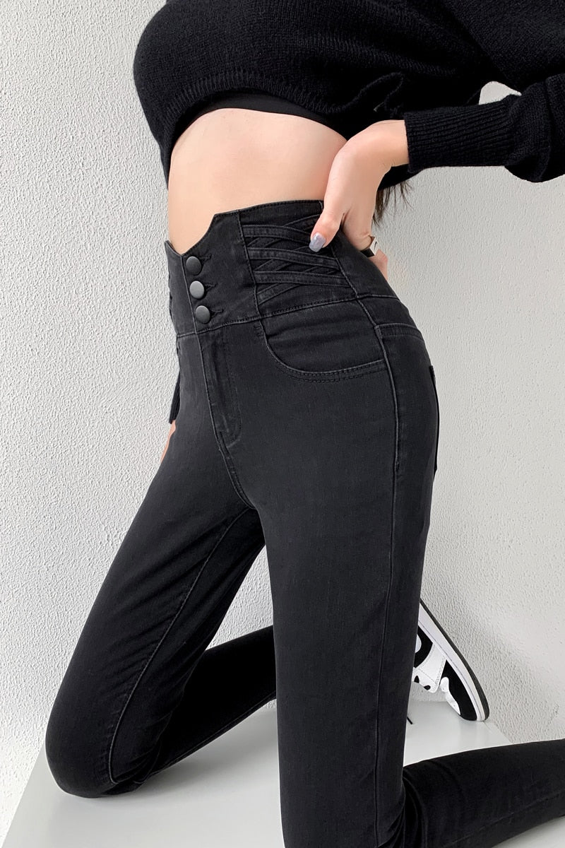 ZOENOVA  Skinny Pencil Jeans Four Buttons Vintage High Waist Women Slim Stretch Denim Pants Tight Trousers 2022 Women&#39;s Pants