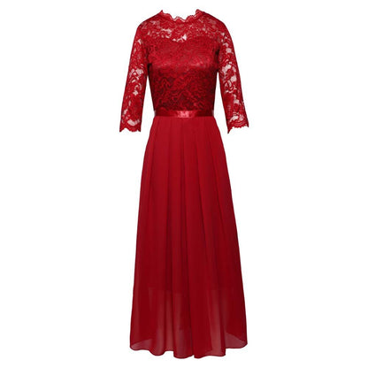 Lace Dress Women Green Black 2021 Spring Summer New Europe Fashion Chiffon Stitching Party Maxi Dresses Vestidos Feminina CX1345