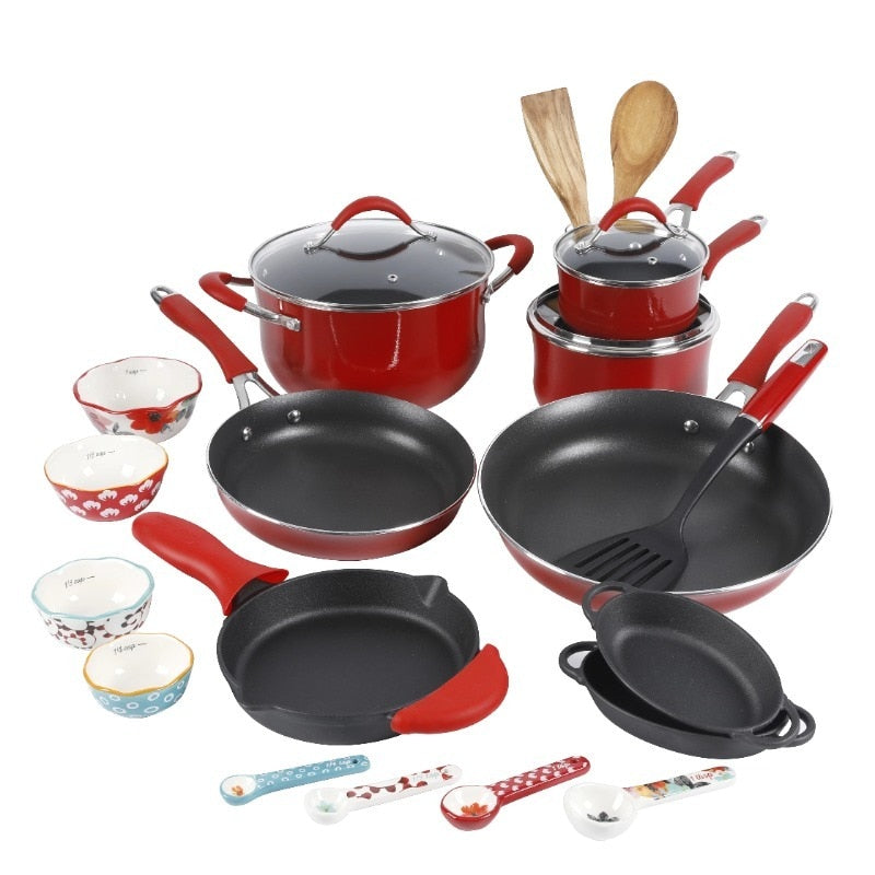 The Pioneer Woman Frontier Speckle 24-Piece Aluminum Non-Stick Cookware Combo Set, Red