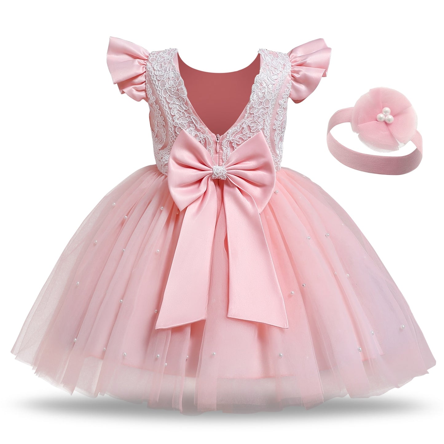 Toddler Baby Girl Dress  Big Bow Baptism Dress for Girls First Year Birthday Party Wedding Dress Baby Clothes Tutu Fluffy Gown