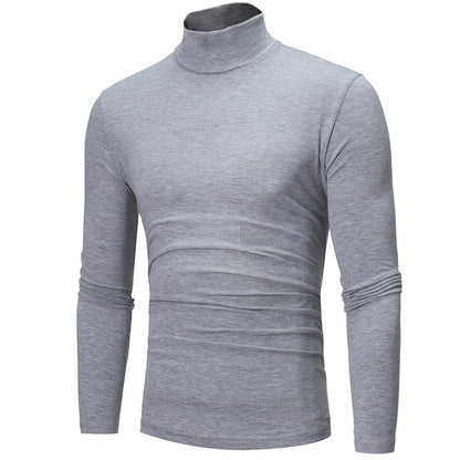 Fashion Men&#39;s Casual Slim Fit Basic Turtleneck High Collar Pullover Male Autumn Spring Thin Tops Basic Bottoming Plain T-shirt