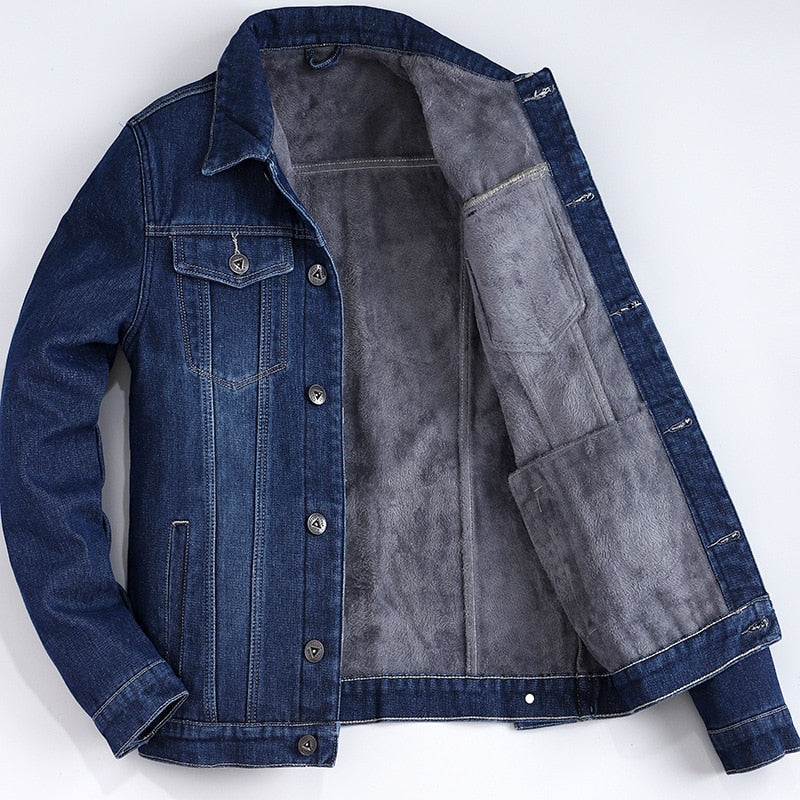 Autumn Winter Mens Plus Velvet Cotton Denim Jacket Male Thick Warm Lined Fleece Jeans Jackets Blue Slim Jeans Coat Top Mens 2022
