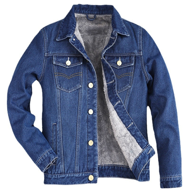 Autumn Winter Mens Plus Velvet Cotton Denim Jacket Male Thick Warm Lined Fleece Jeans Jackets Blue Slim Jeans Coat Top Mens 2022
