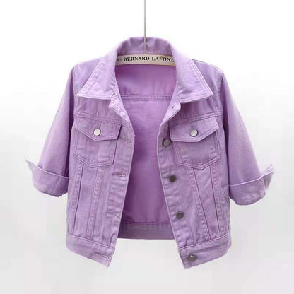 Women Denim Jacket Spring Autumn Short Coat Pink Jean Jackets Casual Tops Purple Yellow White Loose Tops Lady Outerwear Howdfeo