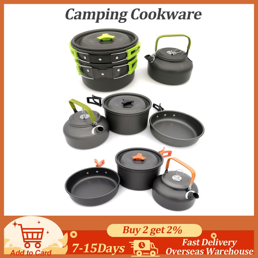 Camping Cookware Set Aluminum Portable Outdoor Tableware Cookset Cooking Kit Pan Bowl Kettle Pot Hiking BBQ Picnic