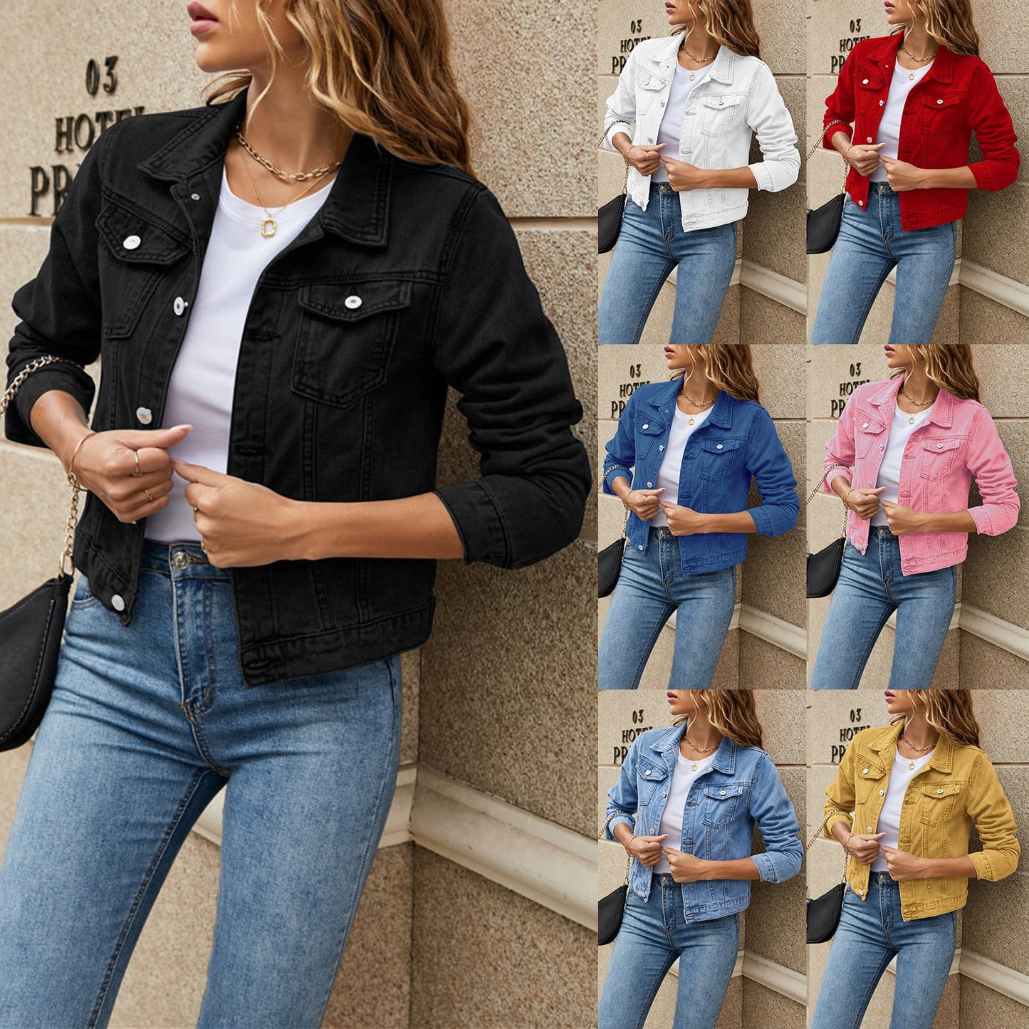 Women&#39;s Denim Jackets Fashion Female Casual Long Sleeve Lapel Solid Button Down Chest Pocket Slim Jean Jacket Fall Winter Coat