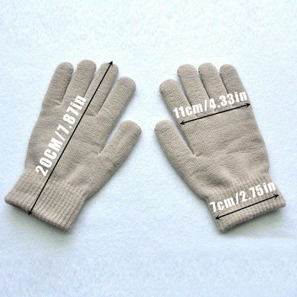 1Pair Knitted Woolen Couple Gloves Winter Solid Color Full Finger Mittens Hand Warmer Men Women Gloves Thicken Cycling Gloves