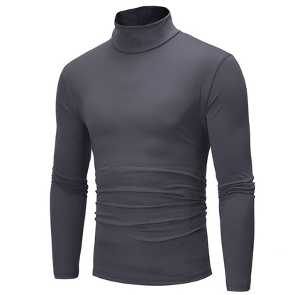 Fashion Men&#39;s Casual Slim Fit Basic Turtleneck High Collar Pullover Male Autumn Spring Thin Tops Basic Bottoming Plain T-shirt