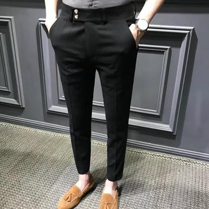 Spring 2022 Men Pants Korean Slim Fit Men Casual Ankle Length Pants Streetwear Men High Quality Black Gray Dress Suit Pant Man