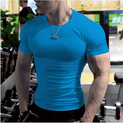 Men&#39;s Summer Short Sleeve Fitness T Shirt Running Sport Gym Muscle T-shirts Oversized Workout Casual High Quality Tops Clothing