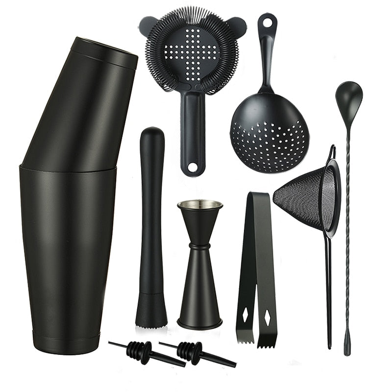 Cocktail Shaker Bar Set: Weighted Boston Shakers, Cocktail Strainer Set,Jigger, Cocktail Muddler,Spoon, Ice Tong,Pourers