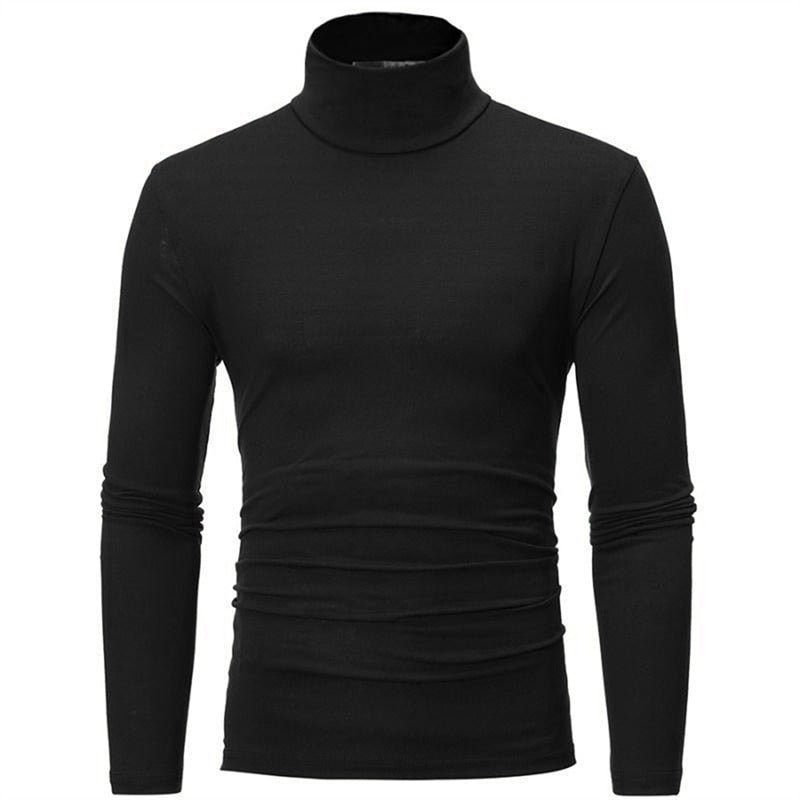 Fashion Men&#39;s Casual Slim Fit Basic Turtleneck High Collar Pullover Male Autumn Spring Thin Tops Basic Bottoming Plain T-shirt