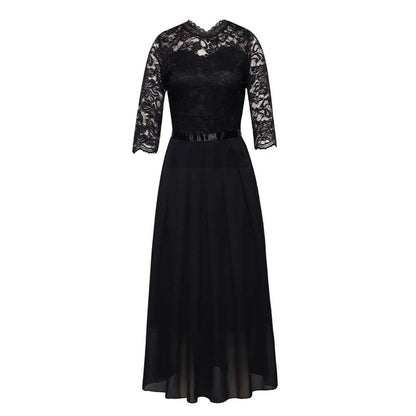 Lace Dress Women Green Black 2021 Spring Summer New Europe Fashion Chiffon Stitching Party Maxi Dresses Vestidos Feminina CX1345