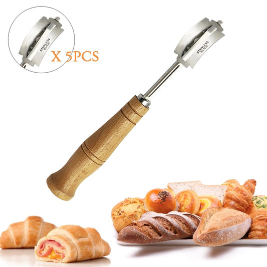 Wooden Bread Lame Tools Bakery Scraper Bread Knife/Slicer/Cutter Dough Breads Scoring Lame with Blades Arc Curved Knife