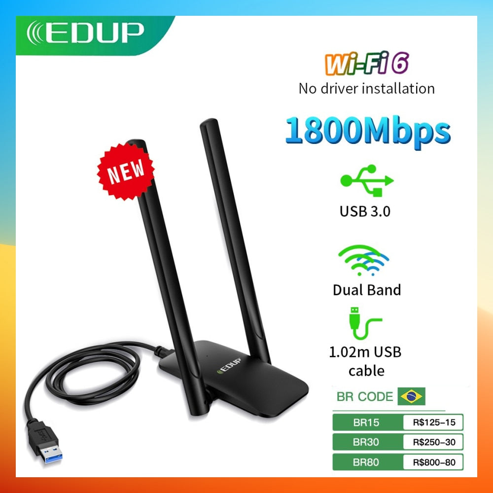 EDUP WiFi 6 USB Adapter Dual Band AX1800 USB3.0 Wireless Wi-Fi Dongle Drive Free Network Card WiFi6 Adapter For Desktop Laptop