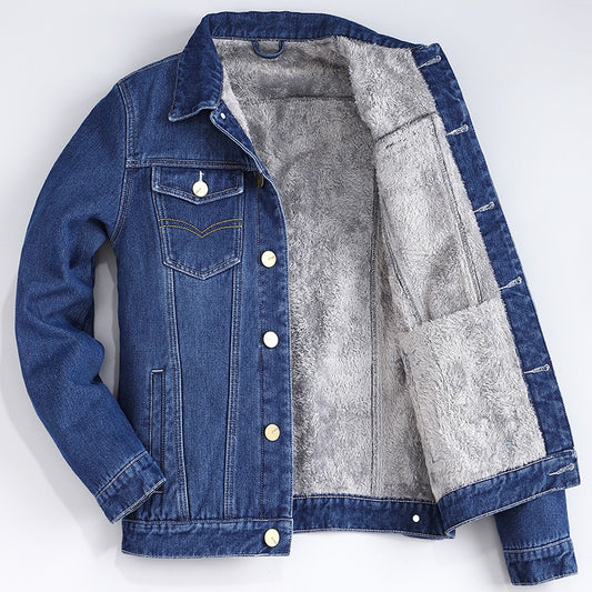 Autumn Winter Mens Plus Velvet Cotton Denim Jacket Male Thick Warm Lined Fleece Jeans Jackets Blue Slim Jeans Coat Top Mens 2022