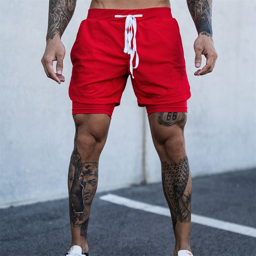 NEW 2 IN 1 Sport Running Mesh Breathable Shorts Men Double-deck Jogging Quick Dry GYM Shorts Fitness Workout Men Shorts