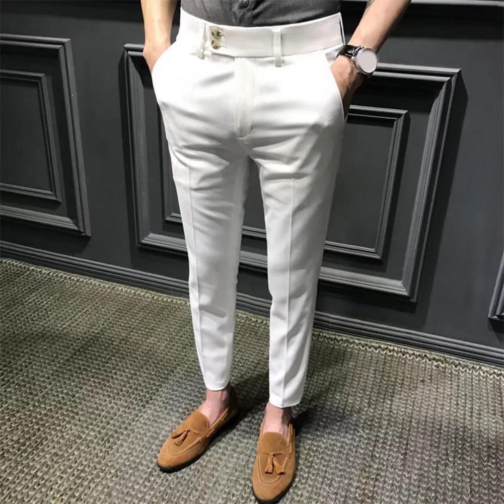 Spring 2022 Men Pants Korean Slim Fit Men Casual Ankle Length Pants Streetwear Men High Quality Black Gray Dress Suit Pant Man
