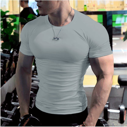 Men&#39;s Summer Short Sleeve Fitness T Shirt Running Sport Gym Muscle T-shirts Oversized Workout Casual High Quality Tops Clothing