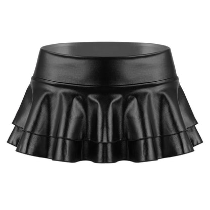 Metallic Shiny Pleated Skirts Womens High Waist Shiny Holographic Flared Rave Dance Bottoms Clubwear Mini Party Skater Skirt