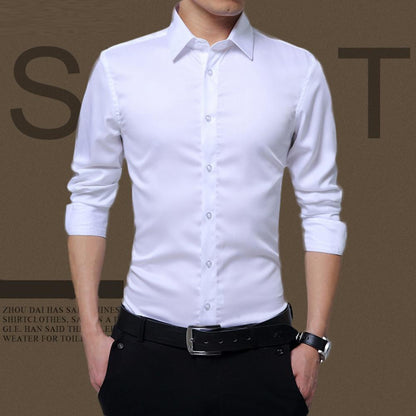 Wash-and-wear Smooth Solid Color Formal Business Shirt for Interview