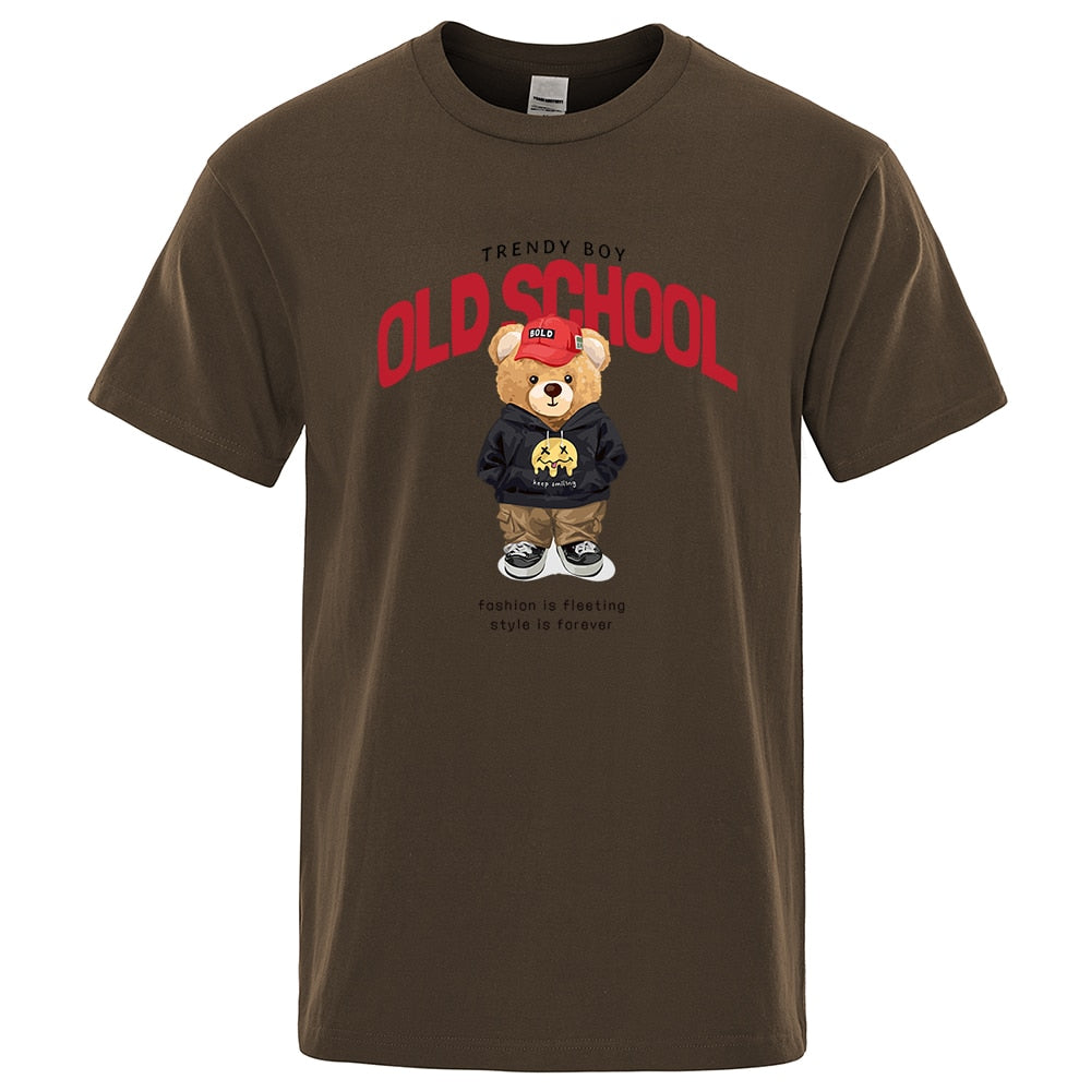 Sporty Cartoon Teddy Bear T Shirt Male Summer Brand Tops O-Neck Fashion Cotton Short Sleeve Mens T-Shirt Tees