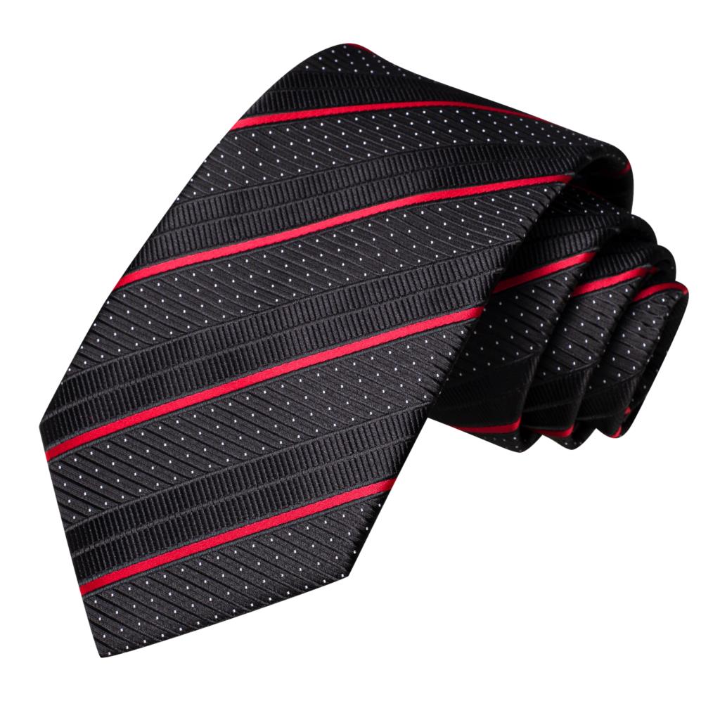 Black Red Striped Silk Wedding Tie For Men Handky Cufflink Gift Men Necktie Fashion Business Party Dropshiping Hi-Tie Designer