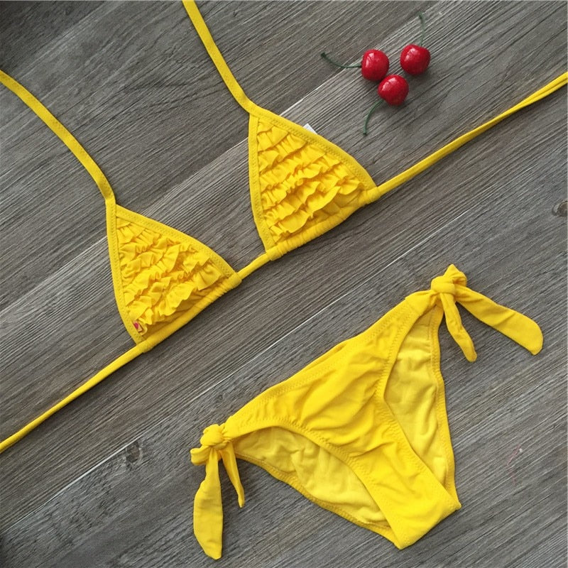 4 Color Brand 2023 Summer Girls Swimwear Soild Baby Kids Swimwear Biquini Infantil Swimsuits Falbala Bikini Girl For 6-14years