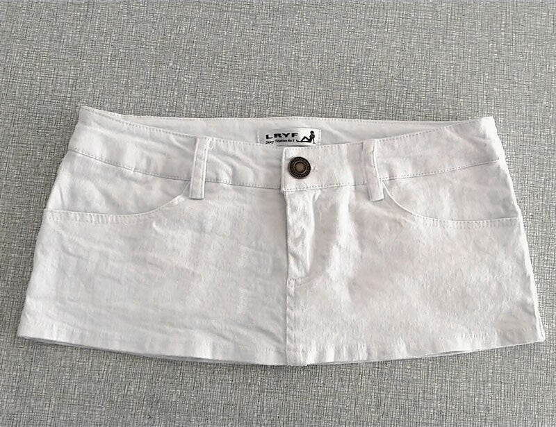 Women Open Crotch Tassel Pencil Micro Mini Jeans Skirt Tight Hip Slim Package Hip Skirt Button Crotch Bottom Wear Club Dance