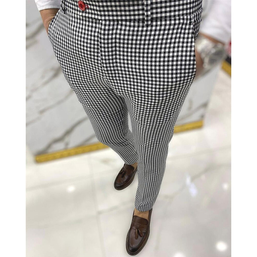 Summer Men's Casual Trousers Fashion Classic Stripe Plaid Black Solid Color Trousers High Quality Formal Suit Pants Male 20-38