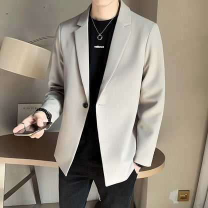 Men Suit Jackets Blazer Coat Slim Fit Smart Casual Spring Thin Fashion Clothing Asian Single Breasted Korean Black New Arrival