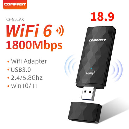 WiFi 6 USB Adapter Black AX1800 2.4G/5GHz Wireless Network Card USB 3 WiFi6  Wi-Fi Dongle WIFI5 1300M Adapt For Windows 10/11