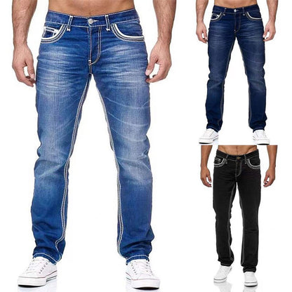 Men Jeans Solid Pockets Stretch Denim Straight Pants Spring Summer Business Casual Trousers Daily Streetwear Men&#39;s Clothing