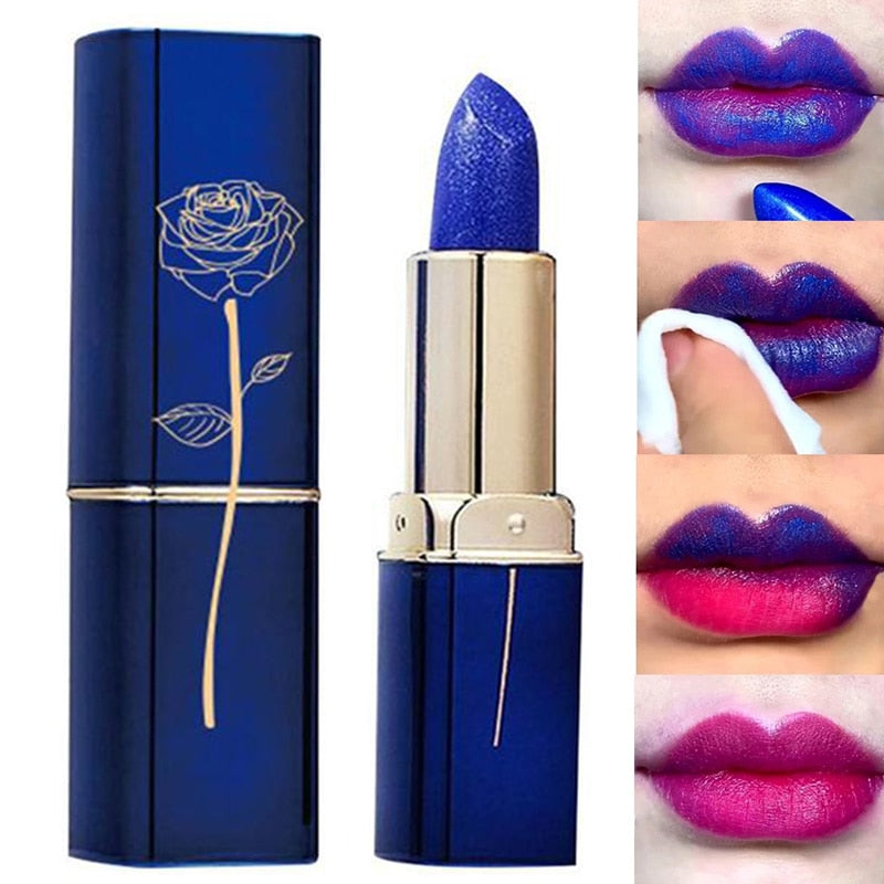 Blue Rose Lipstick Temperature Color Changing Lip Moisturizing Balm Female Makeup Sexy Lip Gloss Shiny Lipstick Free Shipping