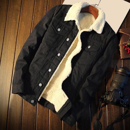 Winter Jean Jackets Men Warm Denim Coats Fashion Cowboy Outerwear Men Liner Thicker Fleece Denim Jacket Black Blue Plus Size 4XL