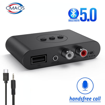 Bluetooth 5.0 Receiver U Disk RCA 3.5mm AUX Jack Stereo Wireless Adapter with Mic For Speaker Amplifier Car Audio Transmitter