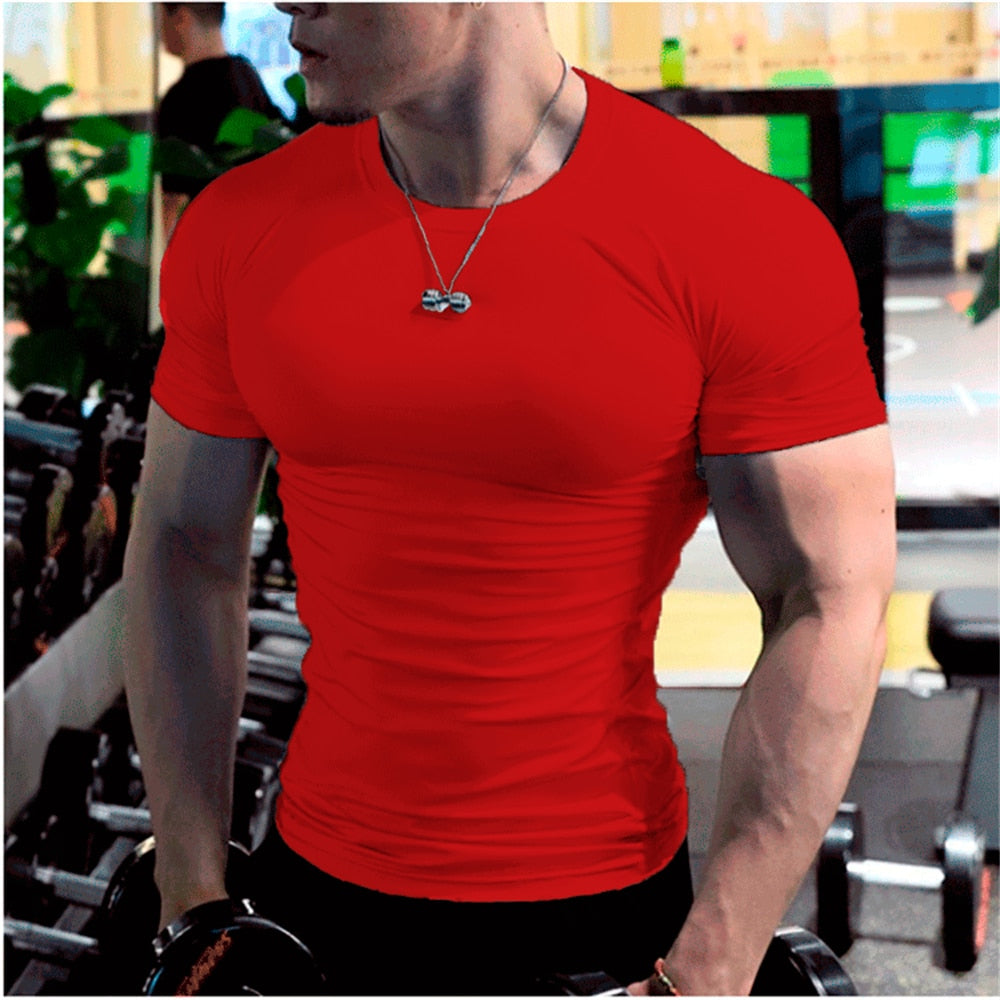 Men&#39;s Summer Short Sleeve Fitness T Shirt Running Sport Gym Muscle T-shirts Oversized Workout Casual High Quality Tops Clothing