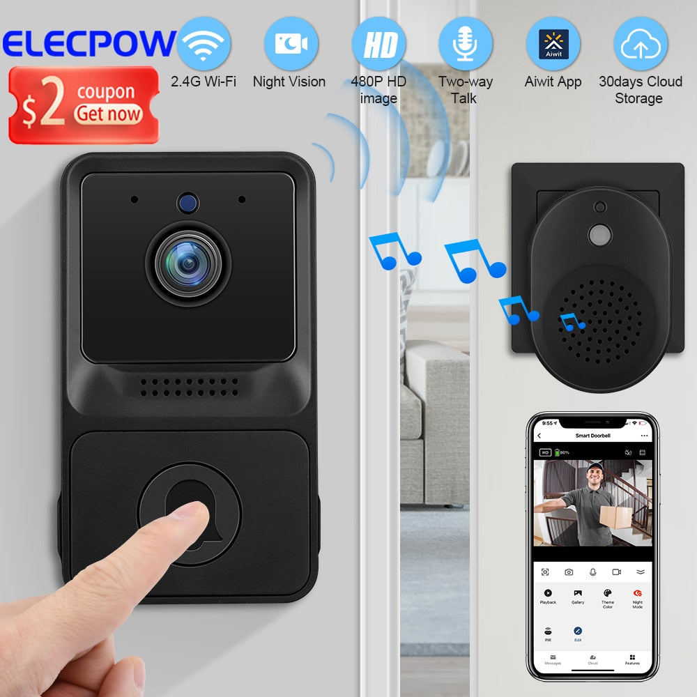 Elecpow Mini Wireless WiFi Video Doorbell Camera Smart Home Door Bell Kits with Cloud Storage Night Vision Home Security Camera