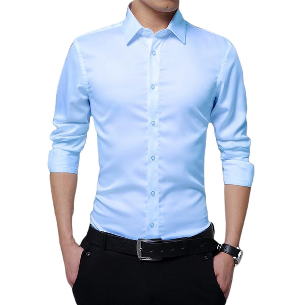 Wash-and-wear Smooth Solid Color Formal Business Shirt for Interview