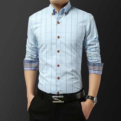 Korean-Style Shirt Men's Slim Fit Plaid Shirt Men's Long-Sleeved Shirt Business Casual Party Formal Dress For Job Interview