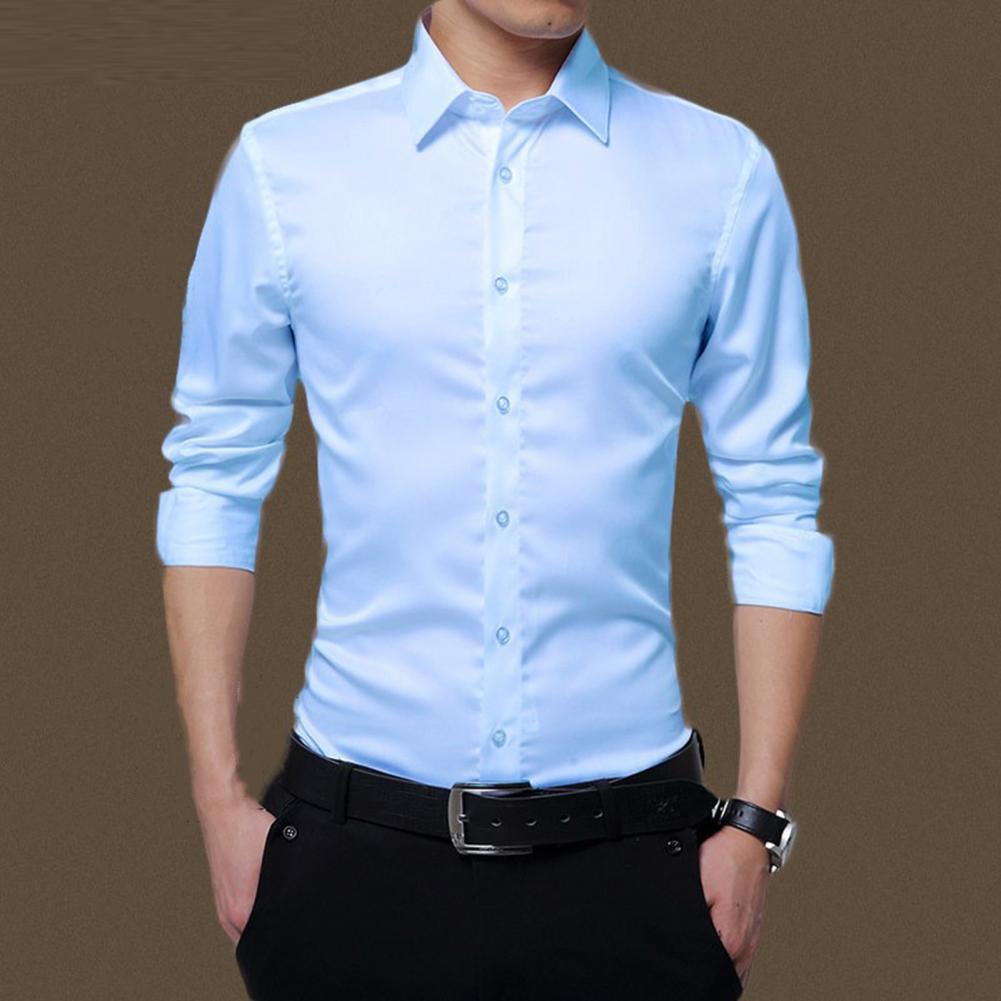 Wash-and-wear Smooth Solid Color Formal Business Shirt for Interview