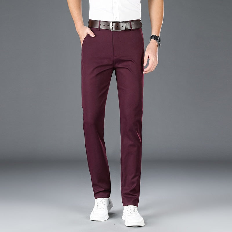 2022 Men&#39;s Spring Summer Fashion Business Casual Long Pants Suit Pants Male Elastic Straight Formal Trousers Plus Big Size 30-40