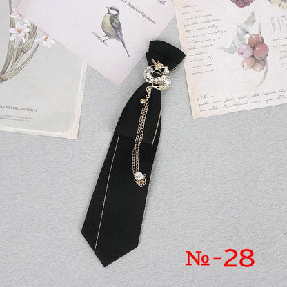 Hand Made Black Ribbon Tie Crystal Rhinestone Jewelry Men Shirts Hot New Girl Boys Collar Neck Ties School Uniform Women Necktie