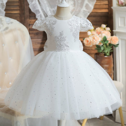 1-5 Yrs Toddler Girls Party Dresses Embroidery Lace Cute Baby 1st Birthday Baptism Vestido Ruffles Kids Wedding Evening Dresses